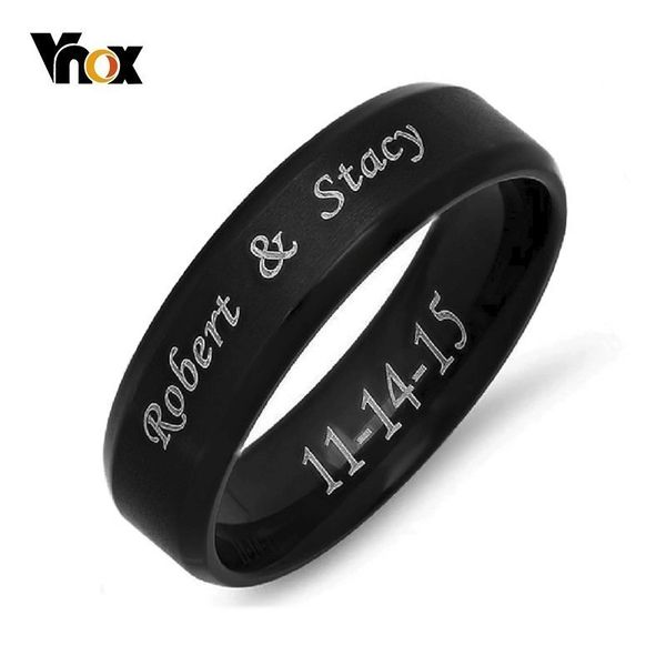 

vnox personalize stainless steel beveled edge brushed center ring for men women black wedding band custom name letter date ring, Golden;silver