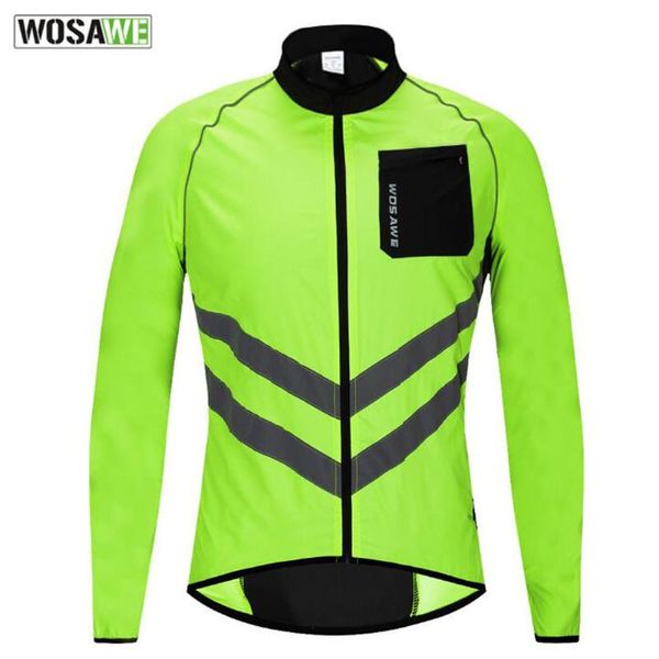 

wosawe reflective cycling clothing men high visibility windbreaker bicycle sports clothing reflective rain resistence bike coat, Black;white