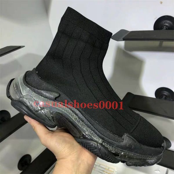 

fashion luxury designer women shoe pink triple s sock shoes slip-on yellow shoes men and women sneakers crystal bottom c01, Black