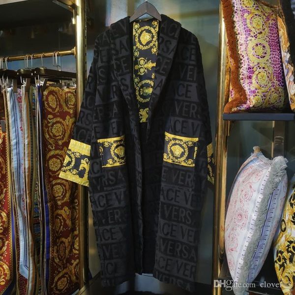 

luxury classic cotton bathrobe men women sleepwear kimono warm bath robe home wear bathrobes klw1739, Black;gray