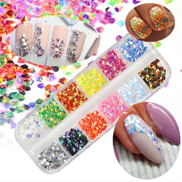 

chameleon ab color nail sequins glitters triangle diamond rhombus flakes paillette manicure nail art decorations, Silver;gold