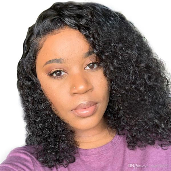 

beauty curly human hair wig with baby hair brazilian short curly bob wig for black women pre plucked lace front wig