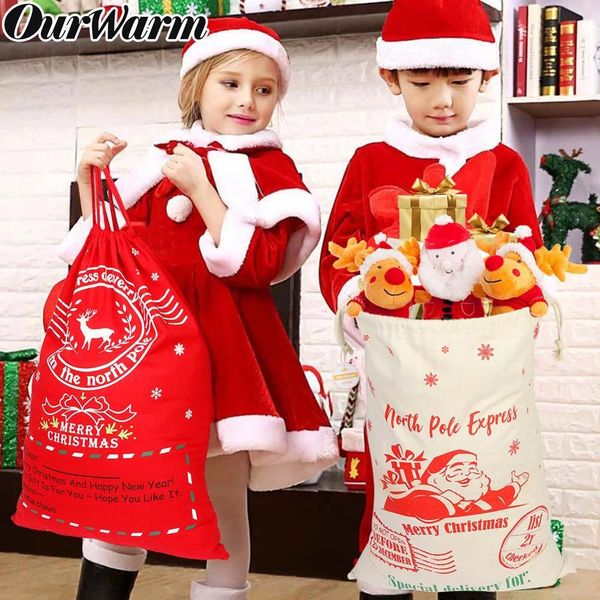 

christmas canvas gift bags cotton large santa sack new year kids present drawstring candy bag home decoration