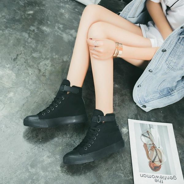 

2018 fall new magic canvas shoes female korean version of the classic hundred flat bottomed high-heeled students, Black
