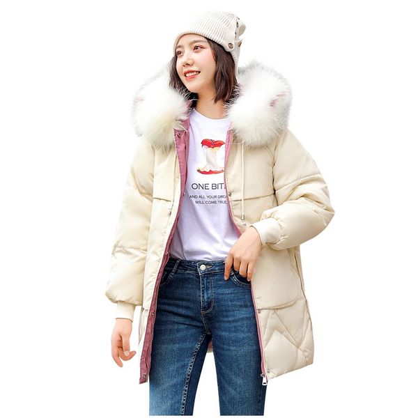 

jaycosin ladies long solid fur collar hooded jacket temperament loose warm fashion jacket casual daily autumn winter, Black