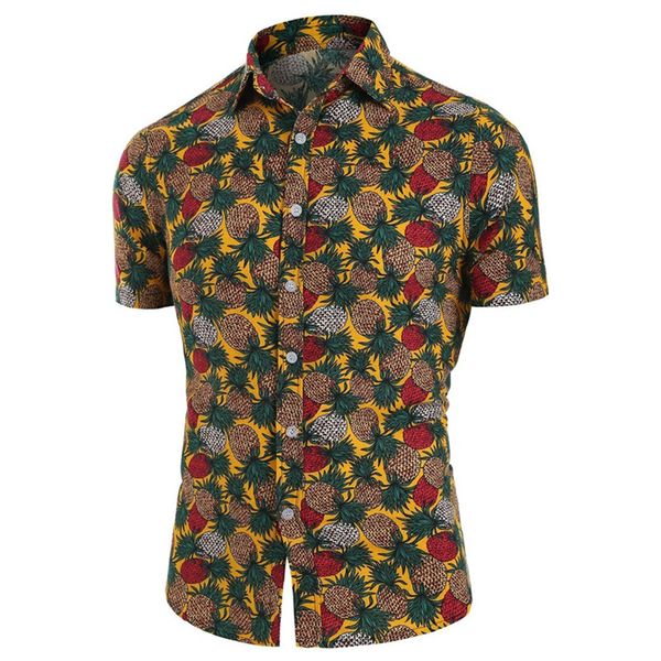 

men's casual shirts selling product in 2021 summer short-sleeved pineapple printed shirt lapel camisas para hombre clothing, White;black