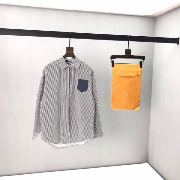 

2020 spring autumn fashion luxury france paris striped leather pattem pocket shirt men women long sleeve cotton casual shirt, White;black