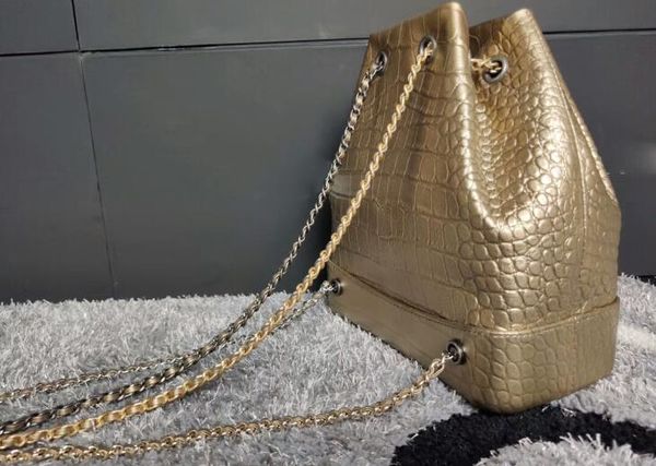 

5a quality a94485 23cm gabriele small crocodile alligator leather backpack gold/silver-tone metal chain with dust bag dhl ing