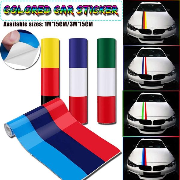 

100/300cm diy colored striped vinyl car sticker decal germany italy french flag car body decoration
