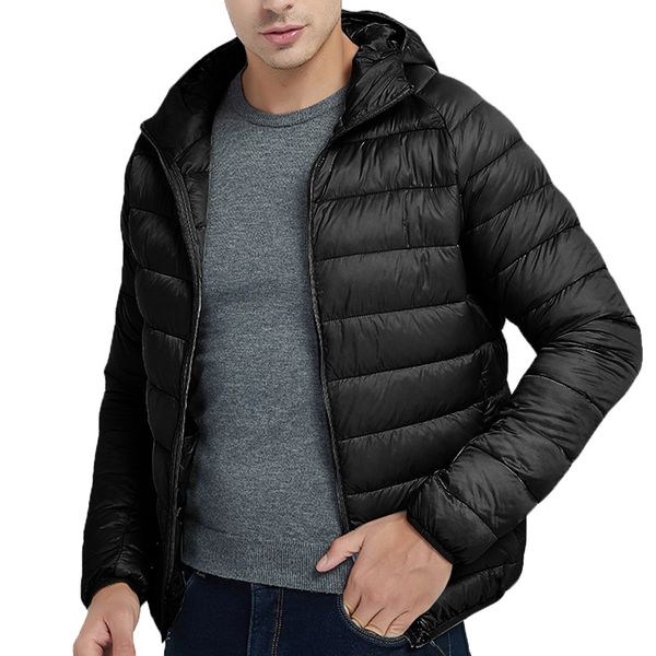 

warm jacket parkas hooded winter brand men's autumn winter style light weight feather down cotton coat hooded coat windbreaker, Black