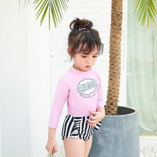 

split sunscreen girl's two-piece suit sports high-waisted fashionable swimsuit children's swimsuit, White;black