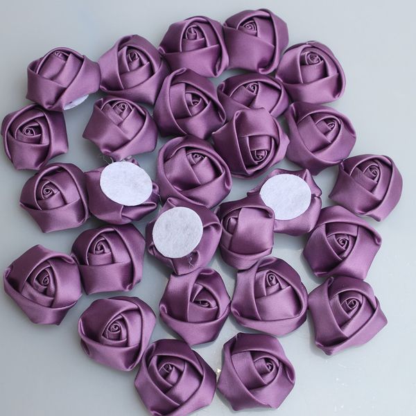 

20piece/lot diy hand made 3.5cm grape purple satin rose artificial ribbon flower for make bridal bridesmaid wedding bouquet