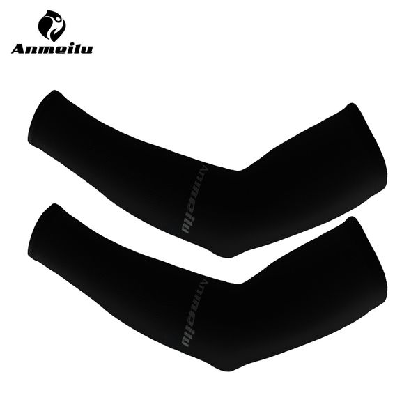 

anmeilu 2pcs cycling sleeves arm warmers breathable upf40+ meryl running/basketball/baseball arm sleeve manguitos ciclismo brazo, Black