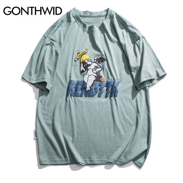 

gonthwid drunk angel cupid print tshirts hip hop summer casual streetwear t shirts men harajuku fashion short sleeve tees cx200702, White;black