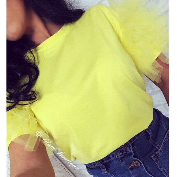 

ruffle new shirt tulle short sleeve clothing casual shirts ladies summer holiday mesh t loose solid women women nawro, Black