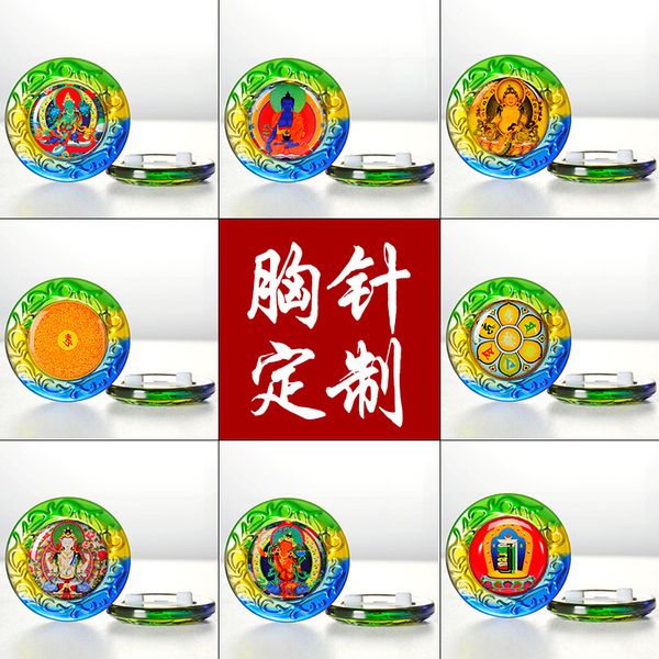

new design round brooch liuli buddha mantra amulet corsage for fanctory office men and women badge and collar pin 50pcs per lot, Gray
