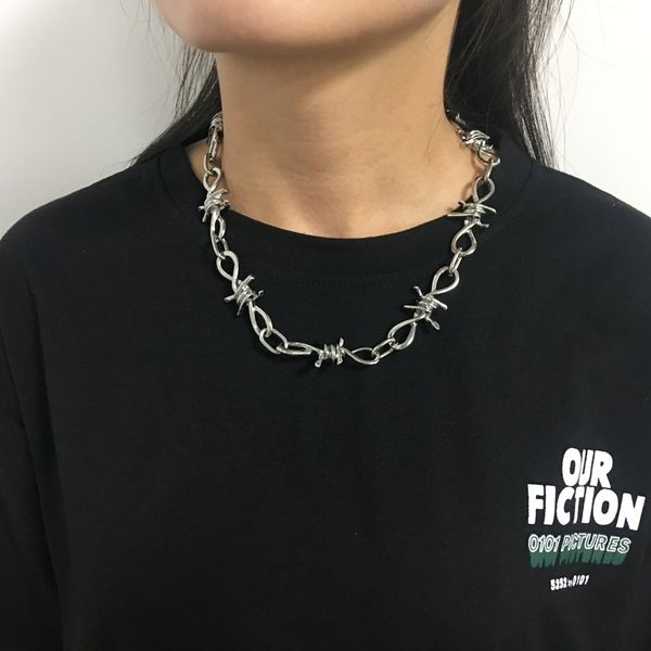 

wire brambles necklace women hip-hop punk style barbed wire brambles link chain choker gifts for friends collares de moda 2019, Silver