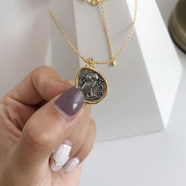 

louleur 925 sterling silver owl vintage pendant necklace auspicious design wild coin necklace for women festival jewelry gift