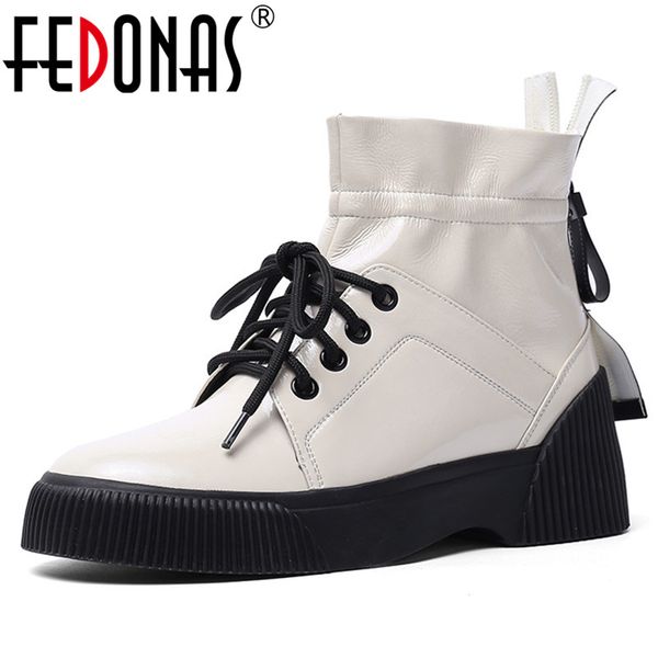 

fedonas new warm short boots quality cow patent leather women ankle boots dancing party shoes woman winter brand platform, Black