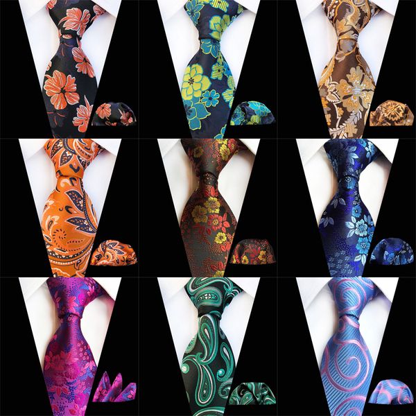 

fashion new hanky tie set 8cm necktie jacquard woven pocket square floral black red brown silk neck ties handkerchief sets, Blue;purple