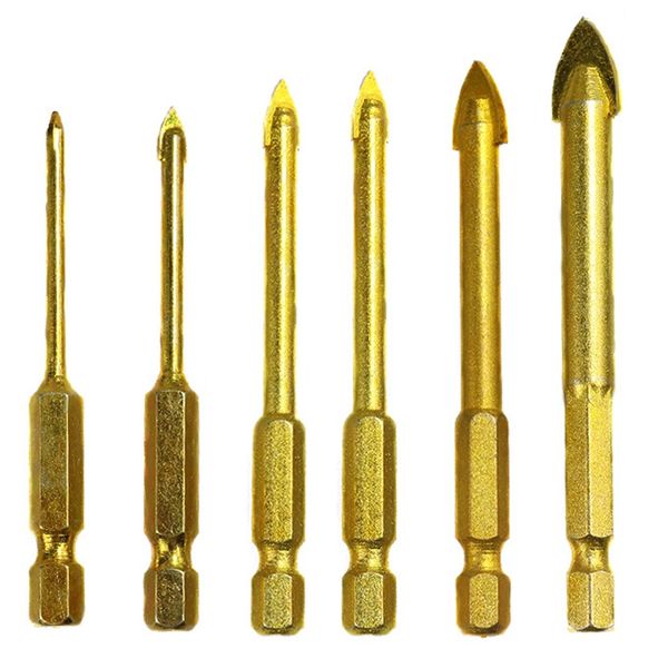 

6pcs 1/4 дюйм шестигранного хвостовика карбид вольфрама tct стекло сверла set titanium coated электроинструменты принадлежность стена / стек