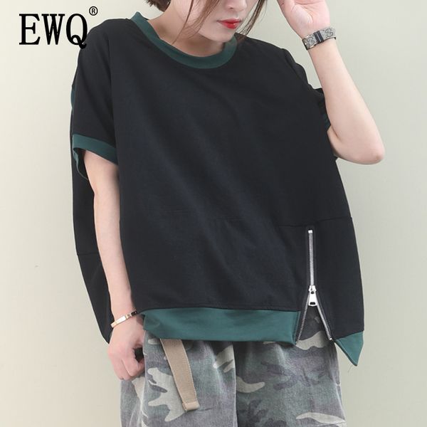 

ewq] 2020 spring summer new arrivals o-neck short sleeve solid pattern women fashion casual loose zipper t-shirt ay79701m, White