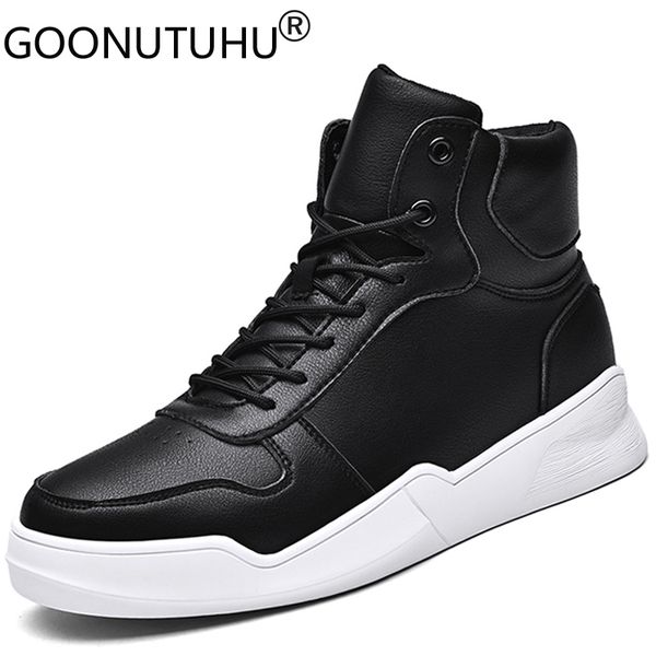 

2019 style fashion men's shoes casual genuine leather male flats sneakers high black & wihte shoe man platform shoes for men