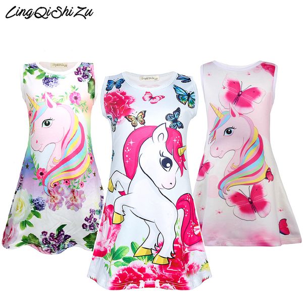 

2020 летние девушки одеваются бабочки unicorn для печати дети платья девочки принцессы платье партии одежды без рукавов платья рождения, Red;yellow