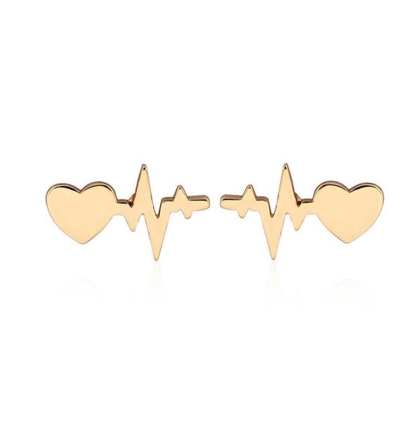 

valentine's day loving ear nails new creative lightning electrocardiogram loving ear rings baitao ear nails 3 colors, Golden