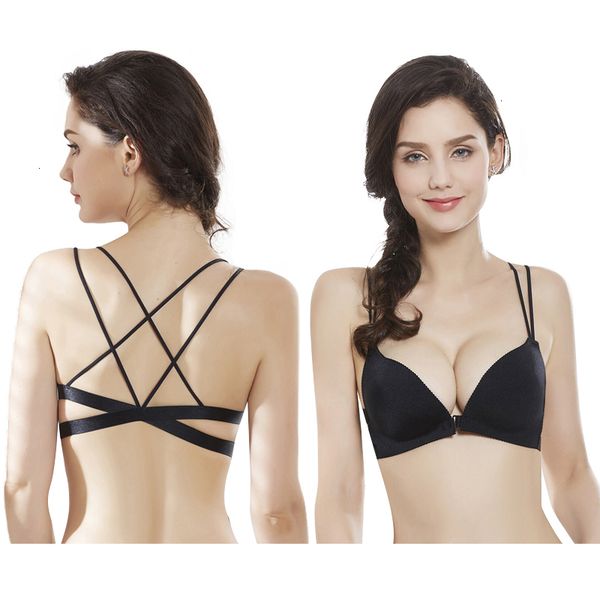

push up bra women underwears backless seamless bras for women bralette invisible bra siere cup size strap three quarters underwear, Red;black