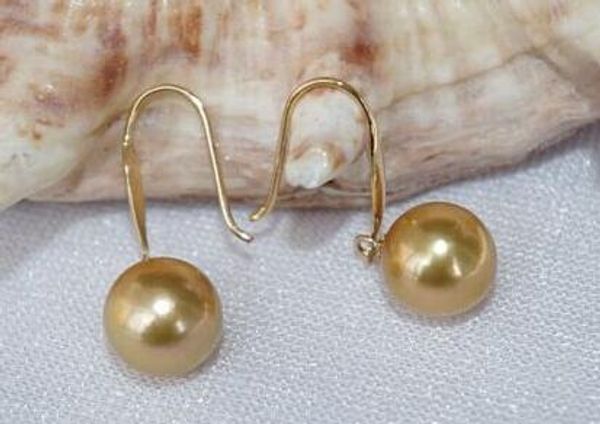 

lovely pair of 10-11mm natural south sea genuine gold pearl earring, Golden