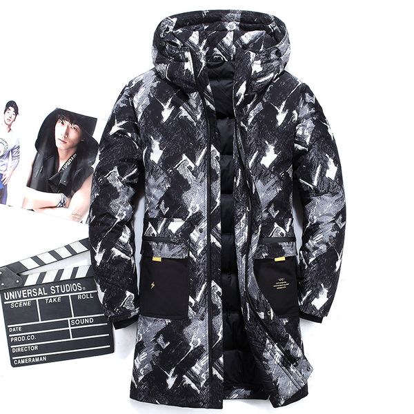 

2019 new thick winter down jacket men brand-clothing hooded long warm white duck down coat male quality camouflage outdoor coat, Black