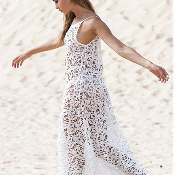 

summer fashion dress boho beach dress halter dresses for women white lace dresses plus size summer vestidos females hollow out sundress, Black;gray