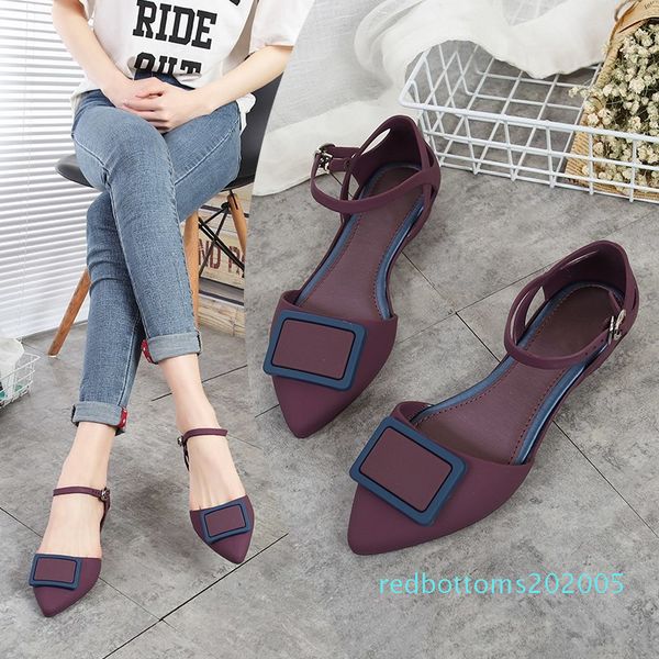 

eoeodoit 2020 jelly shoes women pointed toe flat heel ankle buckle casual rain water flats sandals shallow mouth r05, Black