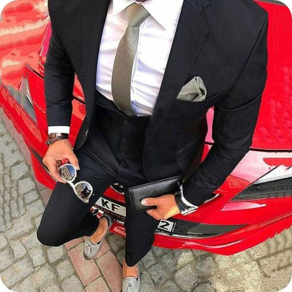 

handsome one button groomsmen notch lapel groom tuxedos men suits wedding/prom/dinner man blazer(jacket+pants+tie+vest) 832, Black;gray