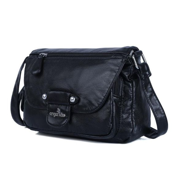 

angelkiss brand washed pu faux leather women crossbody bag double-compartment and multi-pocket design