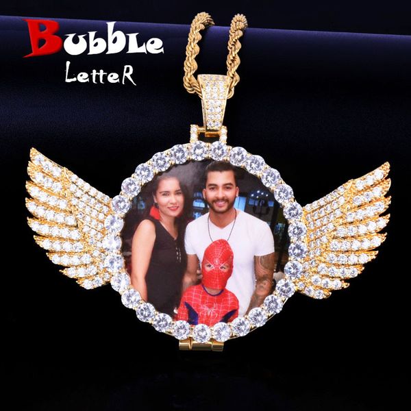 

gold custom made p with wings medallions necklace & pendant 4mm tennis chain cubic zircon men's hip hop jewelry 7.5x5.5cm cj191216, Silver