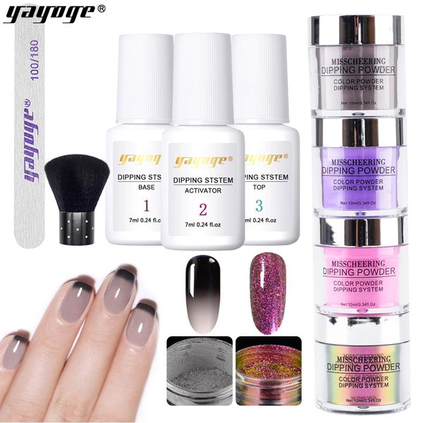

yayoge 9pcs/ set changing dipping nail powder kits glitter for mirror effect nail extension carved function glitter set