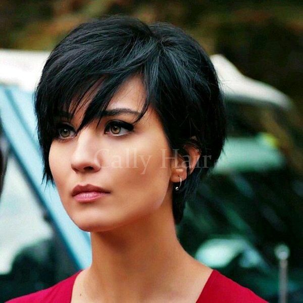 Indian Hair Black Short Pixie Cut Wigs For Black Women Chic Black