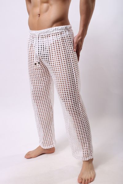 

wholesale-men sleep lounge mesh pants for men solid mens bottoms sheer breathable men gashion gay wear see through pants casual, Black;brown