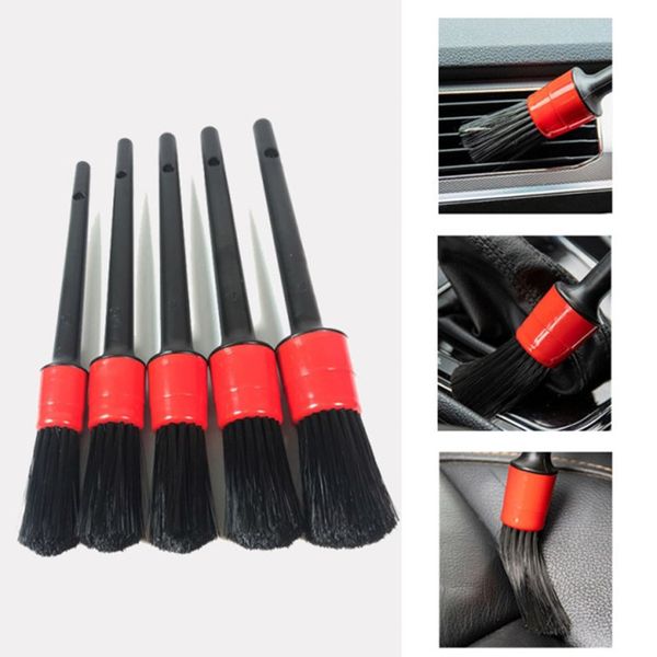 

5 pcs car detailing cleaning tool natural boar hair brushes for car interior gap rims dashboard wheel air vent trim accessor