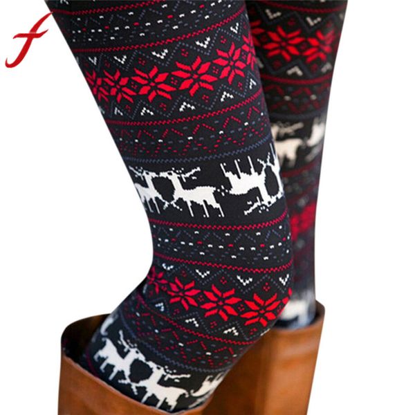 

feitong christmas leggings for women lady casual elasticity skinny printed stretchy pants leggings trouser legins calzas mujer, Black