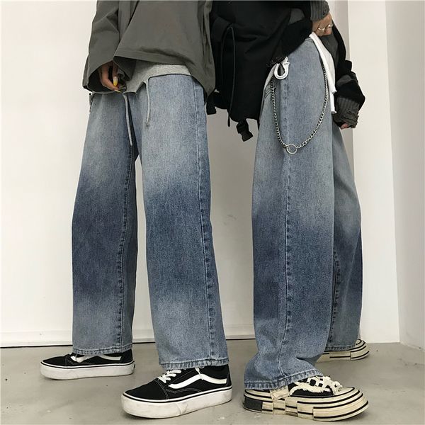 

men's jeans 2019 autumn and winter new loose wild casual retro gradient color jeans youth personality trend men's clothing, Blue