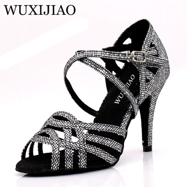

wuxijiao women party dance shoes satin shining rhinestones soft bottom latin dance shoes woman salsa heel5cm-10cm