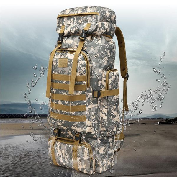 

high density oxford waterproof fabric 60l outdoor tactical camping hiking trekking backpack breathable mesh backing 10