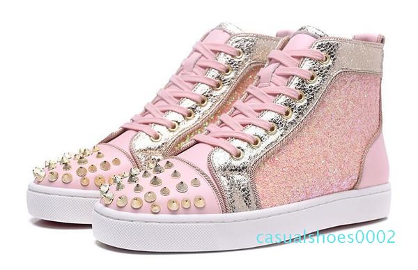 

spikes high red bottom pik pik studded sneakers shoes women men luxury designer flat casual red sole winter casual c02, Black