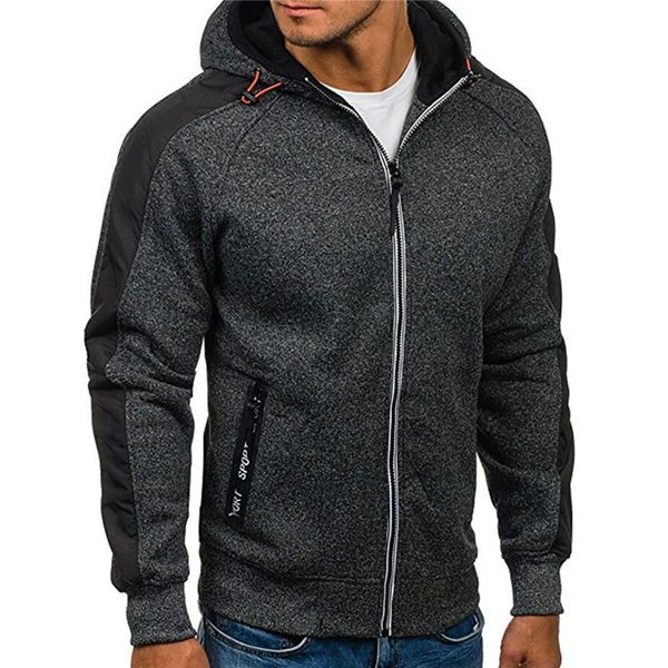 

2018 autumn men's outwear hooded hoodies warm coat jacket men casual slim zipper closure patchwork hooded sweatshirts, Black