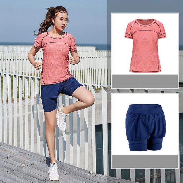 

plus size 2 piece yoga set sportswear women sports suit fitness gym clothing workout running tracksuits sports +shorts, White;red