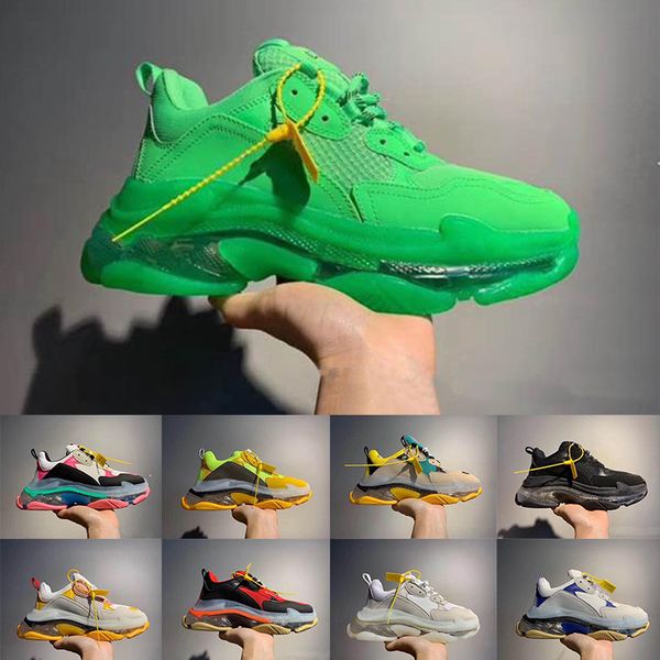 

With Box Paris Triple-S 17FW Designer Platform Sneakers Lime green Triple Black Crystal Bottom Luxury Dad Shoes Vintage Kanye Trainers Shoe
