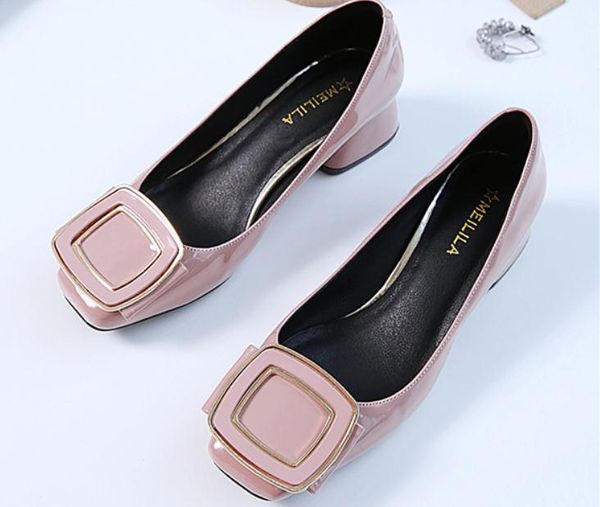 

2019 women's shoes in spring and autumn with new style middle heel coarse heel square head@01, Black